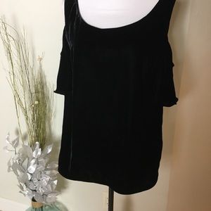 Lauren Ralph Lauren Black Velvet Dress Top Large Open Shoulders